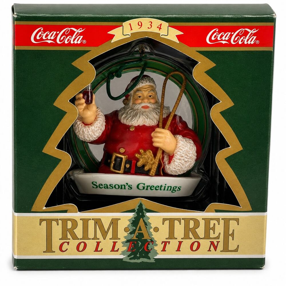 Vintage 1990 Coca-Cola Trim-A-Tree 1934 Santa Season's Greetings Ornament